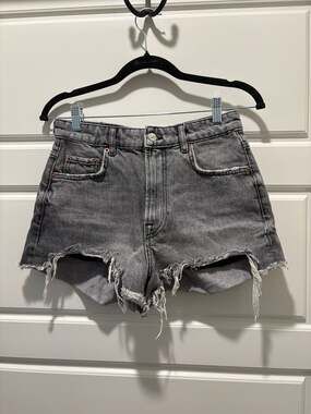 Zara The High Waist Distressed Gray Denim Cutoff Shorts Size 4